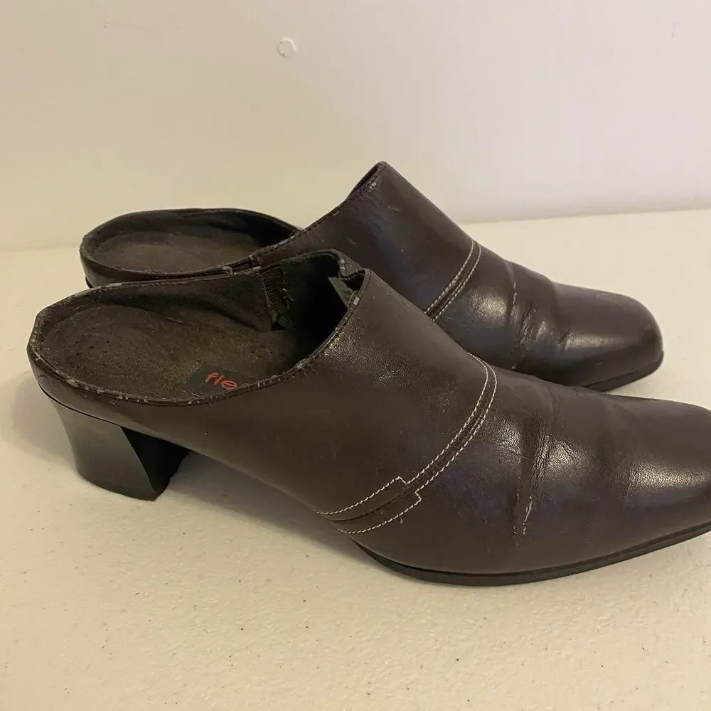 FlexiSole Women 8M Brown Mule Heels Easy Slip On Shoes Soft Manmade Material Y2K